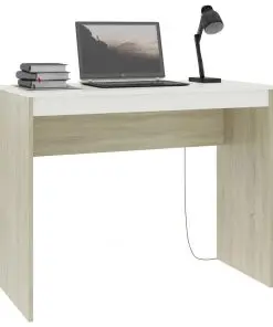 vidaXL Desk White and Sonoma Oak 90x40x72 cm Chipboard