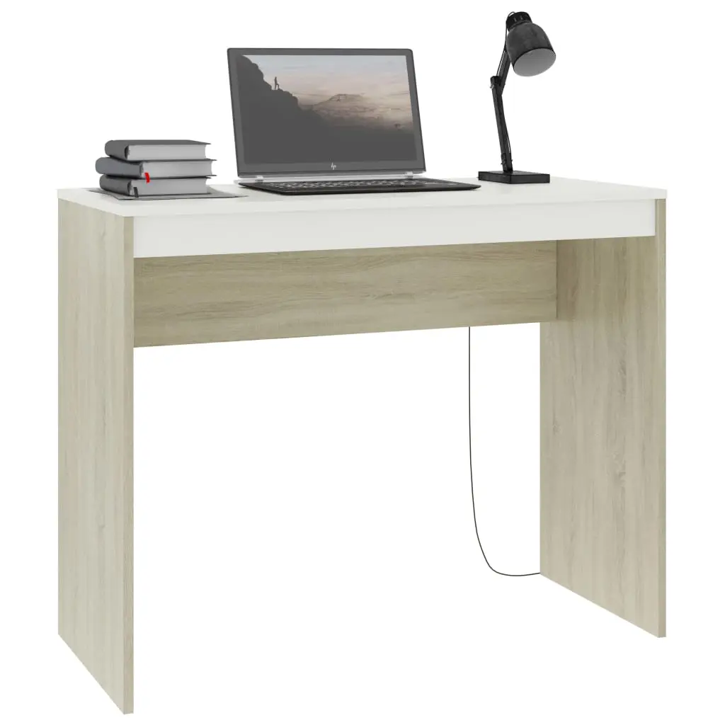 vidaXL Desk White and Sonoma Oak 90x40x72 cm Chipboard