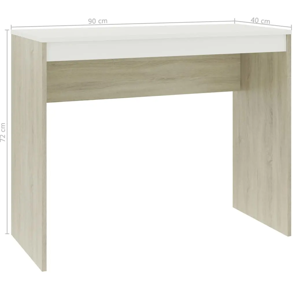 vidaXL Desk White and Sonoma Oak 90x40x72 cm Chipboard