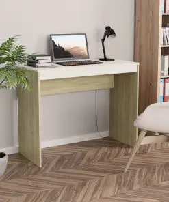 vidaXL Desk White and Sonoma Oak 90x40x72 cm Chipboard