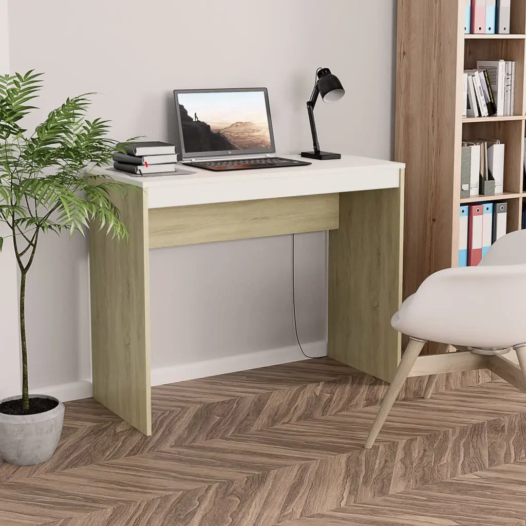 vidaXL Desk White and Sonoma Oak 90x40x72 cm Chipboard