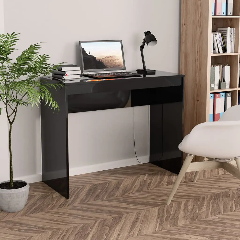 vidaXL Desk High Gloss Black 90x40x72 cm Chipboard