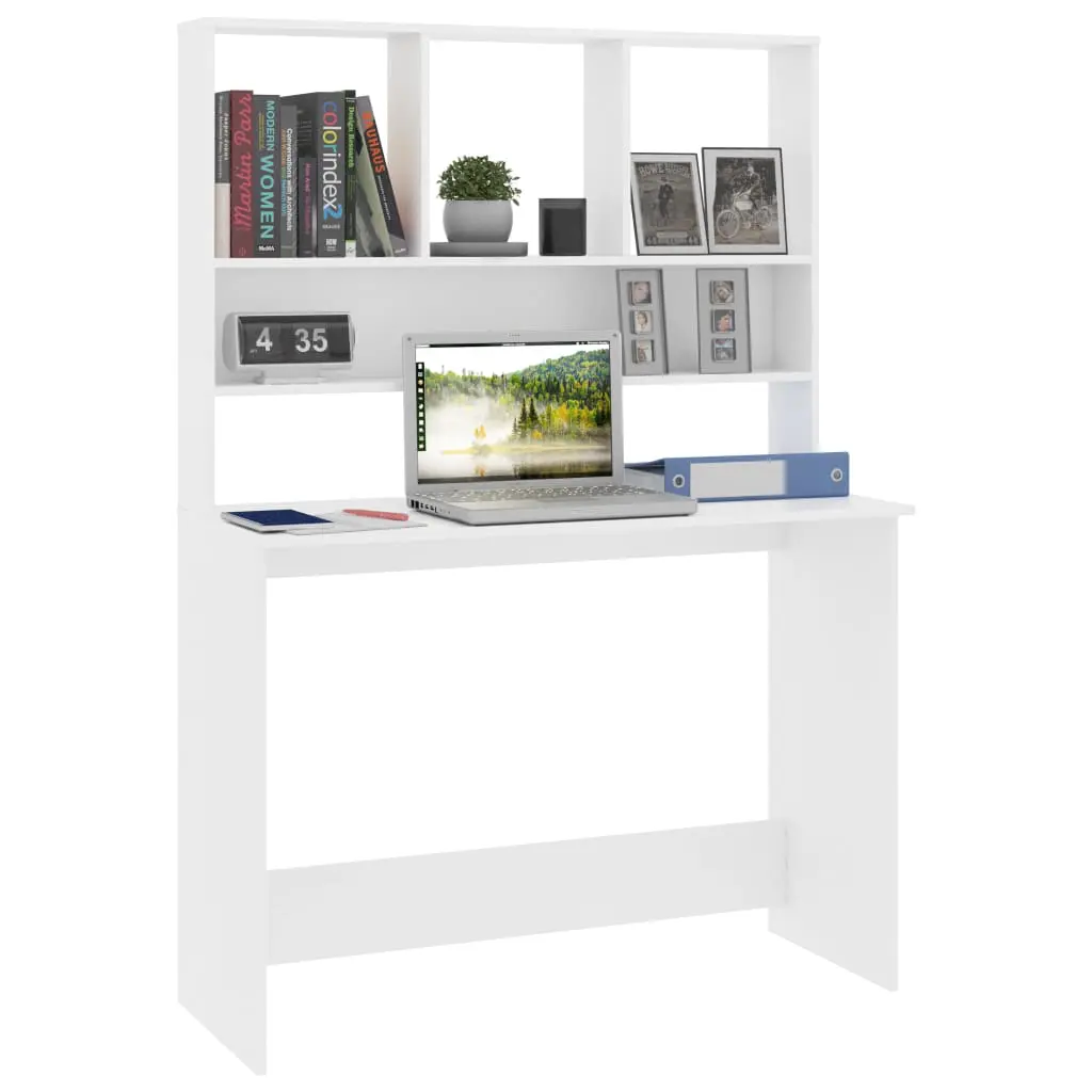 vidaXL Desk with Shelves White 110x45x157 cm Chipboard