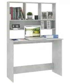 vidaXL Desk with Shelves Concrete Grey 110x45x157 cm Chipboard