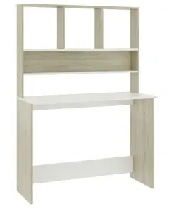 vidaXL Desk with Shelves White and Sonoma Oak 110x45x157 cm Chipboard
