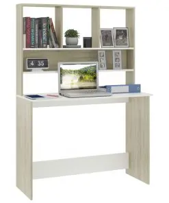 vidaXL Desk with Shelves White and Sonoma Oak 110x45x157 cm Chipboard