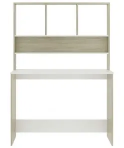 vidaXL Desk with Shelves White and Sonoma Oak 110x45x157 cm Chipboard