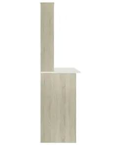 vidaXL Desk with Shelves White and Sonoma Oak 110x45x157 cm Chipboard