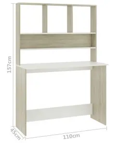 vidaXL Desk with Shelves White and Sonoma Oak 110x45x157 cm Chipboard