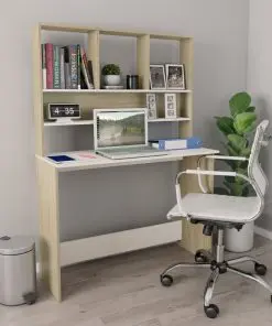vidaXL Desk with Shelves White and Sonoma Oak 110x45x157 cm Chipboard