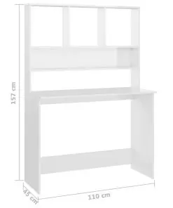 vidaXL Desk with Shelves High Gloss White 110x45x157 cm Chipboard