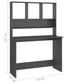 vidaXL Desk with Shelves High Gloss Grey 110x45x157 cm Chipboard