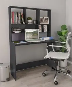 vidaXL Desk with Shelves High Gloss Grey 110x45x157 cm Chipboard