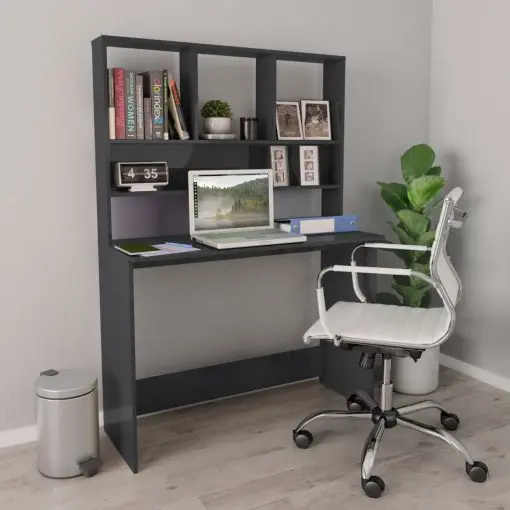 vidaXL Desk with Shelves High Gloss Grey 110x45x157 cm Chipboard