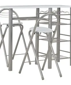 vidaXL 3 Piece Bar Set with Shelves Wood and Steel White