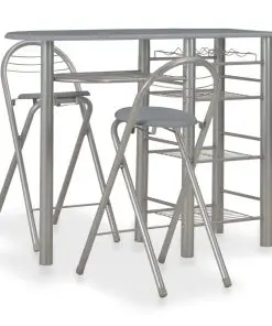vidaXL 3 Piece Bar Set with Shelves Wood and Steel Grey