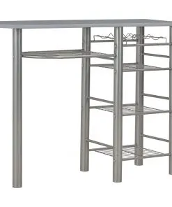 vidaXL 3 Piece Bar Set with Shelves Wood and Steel Grey