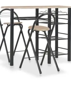 vidaXL 3 Piece Bar Set with Shelves Wood and Steel