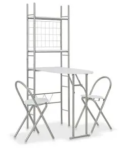 vidaXL 3 Piece Folding Dining Set with Storage Rack MDF and Steel White