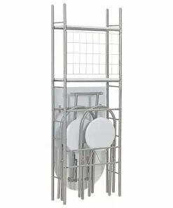 vidaXL 3 Piece Folding Dining Set with Storage Rack MDF and Steel White