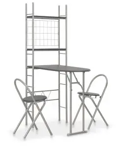 vidaXL 3 Piece Folding Dining Set with Storage Rack MDF and Steel Black