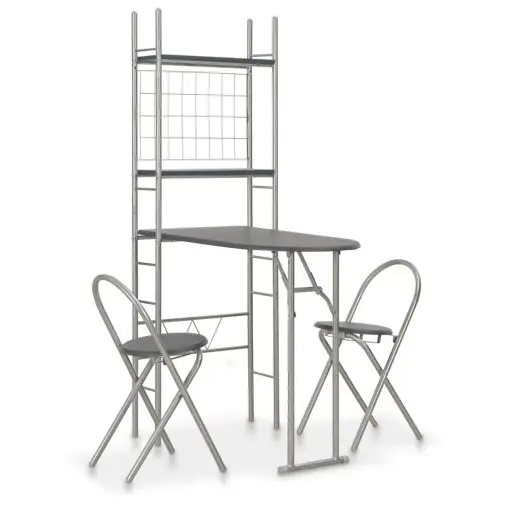 vidaXL 3 Piece Folding Dining Set with Storage Rack MDF and Steel Black