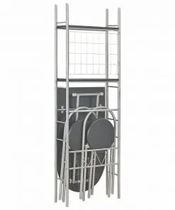 vidaXL 3 Piece Folding Dining Set with Storage Rack MDF and Steel Black