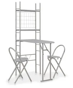 vidaXL 3 Piece Folding Dining Set with Storage Rack MDF and Steel Grey