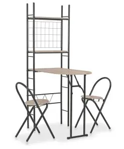 vidaXL 3 Piece Folding Dining Set with Storage Rack MDF and Steel