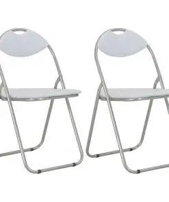 vidaXL Folding Dining Chairs 2 pcs White Faux Leather