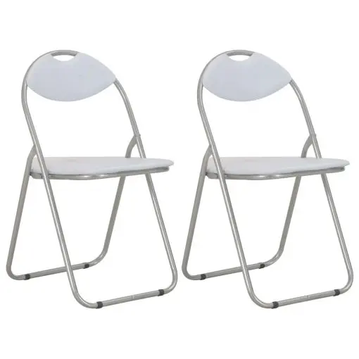 vidaXL Folding Dining Chairs 2 pcs White Faux Leather