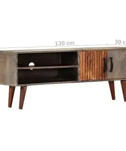 vidaXL TV Cabinet Grey 130x30x46 cm Solid Rough Mango Wood