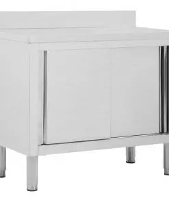 vidaXL Work Table with Sliding Doors 100x50x95 cm Stainless Steel