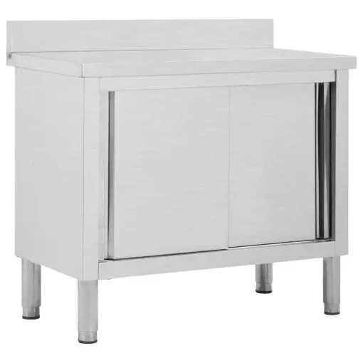 vidaXL Work Table with Sliding Doors 100x50x95 cm Stainless Steel