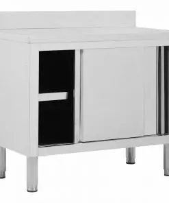 vidaXL Work Table with Sliding Doors 100x50x95 cm Stainless Steel