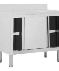 vidaXL Work Table with Sliding Doors 100x50x95 cm Stainless Steel