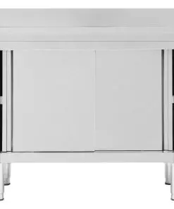 vidaXL Work Table with Sliding Doors 100x50x95 cm Stainless Steel