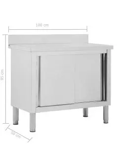 vidaXL Work Table with Sliding Doors 100x50x95 cm Stainless Steel