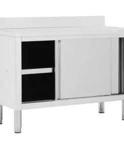 vidaXL Work Table with Sliding Doors 120x50x95 cm Stainless Steel