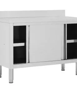 vidaXL Work Table with Sliding Doors 120x50x95 cm Stainless Steel