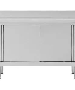 vidaXL Work Table with Sliding Doors 120x50x95 cm Stainless Steel