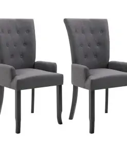 vidaXL Dining Chairs with Armrests 2 pcs Dark Grey Fabric