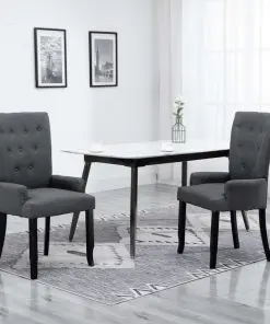 vidaXL Dining Chairs with Armrests 2 pcs Dark Grey Fabric