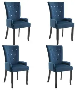 vidaXL Dining Chair with Armrests 4 pcs Dark Blue Velvet