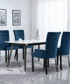 vidaXL Dining Chair with Armrests 4 pcs Dark Blue Velvet