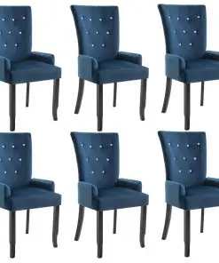 vidaXL Dining Chair with Armrests 6 pcs Dark Blue Velvet