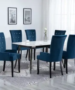 vidaXL Dining Chair with Armrests 6 pcs Dark Blue Velvet