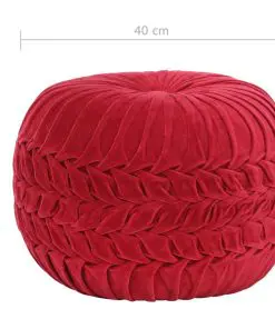 vidaXL Pouffe Cotton Velvet Smock Design 40×30 cm Red