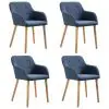 vidaXL Dining Chairs 4 pcs Blue Fabric and Solid Oak Wood