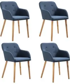 vidaXL Dining Chairs 4 pcs Blue Fabric and Solid Oak Wood